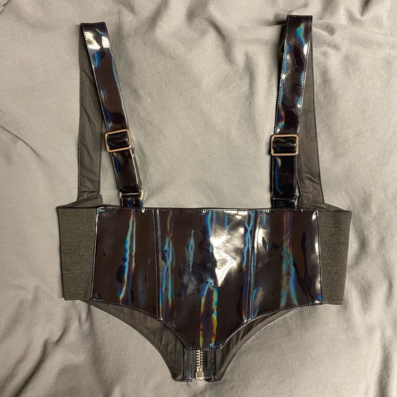 Dolls Kill - Club Exx - Oil Slick Harness Top - Underbust Crop - Picture 4 of 5